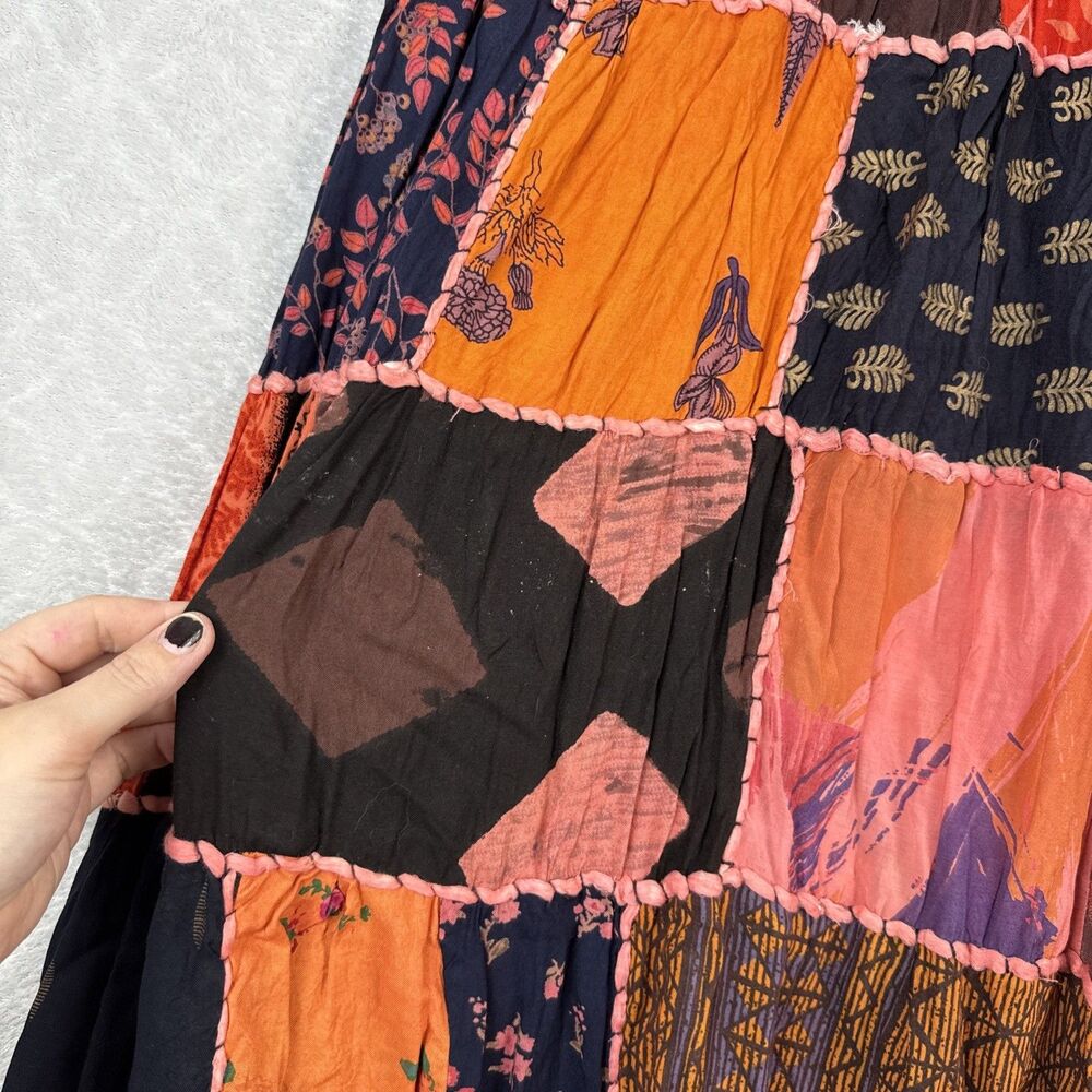 Ana & Kate Maxi Skirt M Orange Pink Patchwork Peasant Festival Hippie Boho Y2K - Picture 3 of 11